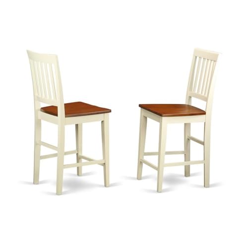 East West Furniture JAVN5-WHI-W 5 Piece Counter Height Dining Set Includes a Round Dining Table with Pedestal and 4 Kitchen Chairs, 36x36 Inch, Buttermilk & Cherry - color: Javn5-whi-w