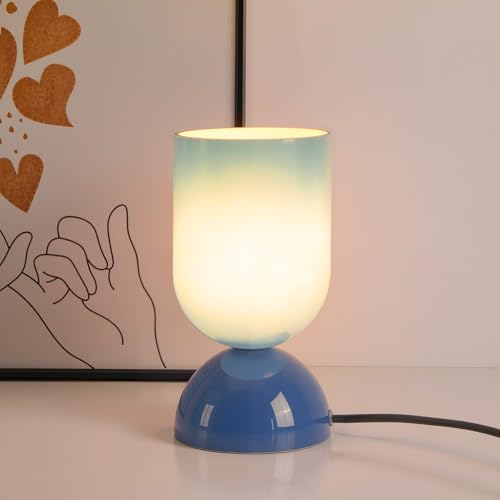 8.9" Dimmable Modern Glass Table Lamp with Dome Base, Glossy Blue | Nightstand Lamp, End Table Lamps for Living Room, Bedroom, Guest Room, Home, Side Tables, College Dorm, Office, UL Listed - color: Blue