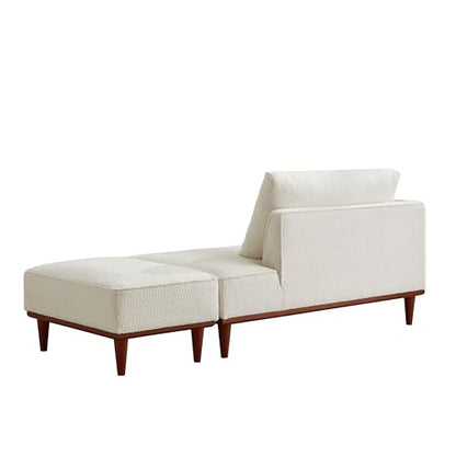 Upholstered Chaise Lounge Chair Indoor with Ottoman & Armrest & Lumbar Pillow, Boucle Fluffy Reading Chair, Modern Leisure Recliner Sofa for Office Living Room Bedroom (White, Left Facing) - color: White