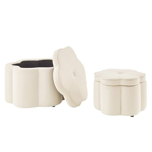 24" Small Modern Nesting Tables with Large Weight Capacity, Modern Nesting Side Tables with Space-Saving Design, Small Coffee Table with Side Storage Shelf for Living Room, Cream - color: Cream