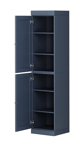 Solid Wood Kitchen Pantry - Narrow Storage Cabinet -Shaker Doors, Adjustable Shelves, Antique Blue, 16.5" Wide x 71.5" Tall, 100% Eco-Friendly Wood, Modular Cabinet - color: Antique Blue, style: Shaker Doors
