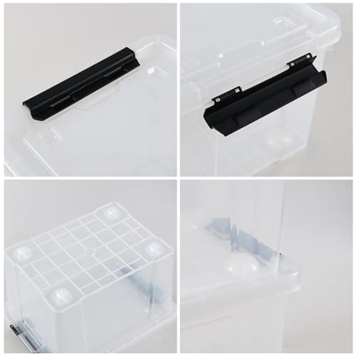 4-Pack 24 Quart Storage Box, Clear Plastic Storage Bin with Wheels | Secure Black Side Latches, Built-In Rolling Wheels, Space-Saving Stackable Home Organizer - size: 24 quart