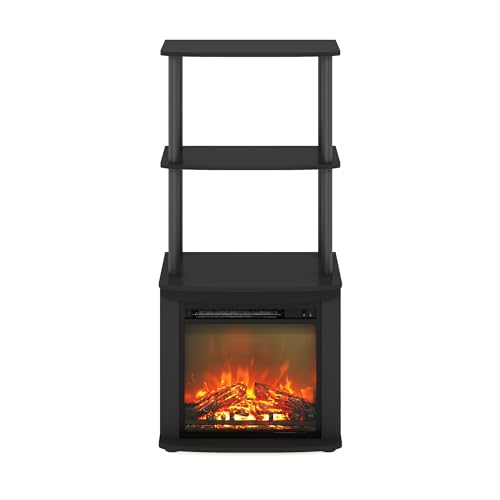 Furinno Turn-N-Tube 2-Tier Tall TV Entertainment Side Table Display Rack with Fireplace Insert, Americano/Black - color: Americano, size: Fireplace Side Table