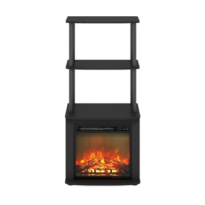 Furinno Turn-N-Tube 2-Tier Tall TV Entertainment Side Table Display Rack with Fireplace Insert, Americano/Black - color: Americano, size: Fireplace Side Table