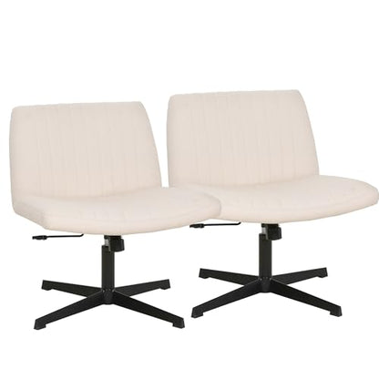 FDW Criss Cross Chair Armless Cross Legged Office Desk Chair Adjustable Swivel Ergonomic Desk Chair No Wheels U Shaped Backrest with Wide Seat Native Sponge Computer Task Vanity Chair for Home Office - color: Beige, style: Without Wheels(2 pcs)