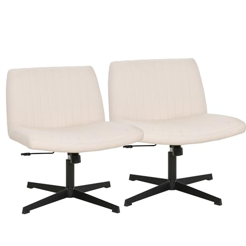 FDW Criss Cross Chair Armless Cross Legged Office Desk Chair Adjustable Swivel Ergonomic Desk Chair No Wheels U Shaped Backrest with Wide Seat Native Sponge Computer Task Vanity Chair for Home Office - color: Beige, style: Without Wheels(2 pcs)