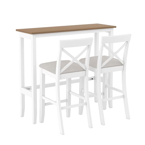 3 Piece Counter Height Dining Table Bar Table Set with 2 Chairs, Small Kitchen Table Breakfast Nook for 2, Good for Bar or Small Space, Brown White - color: Brown White