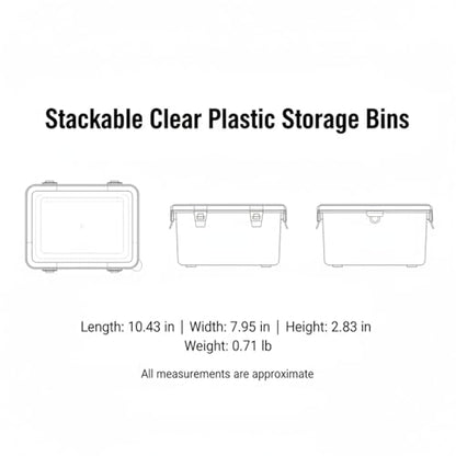Stackable Clear Plastic Storage Bins with Lids, Transparent PP Organizer Boxes for Drawers, Shelves, and Desktops - size: 10.43 x 7.95 x 2.83 in