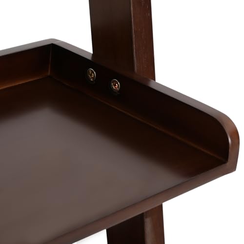 5-Tier Ladder Shelf, Minimalism Wood Ladder Bookshelf L-Shaped Leaning Storage Bookshelf Freestanding Open Bookcase for Living Room Bedroom Offices (Walnut Brown)