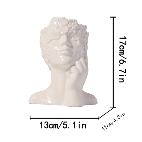 Ceramic Face Vase White Flower Vase for Decor, Female Face Vase Art, Modern Decorative Vase Centerpiece for Table, Shelf, Living Room, Office, Bedroom, Small - style: Vase shaped like a face1