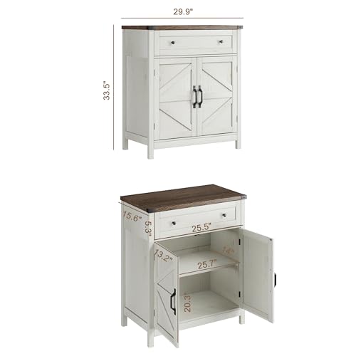 ChooChoo 30" W Coffee Bar Cabinet, Kitchen Storage Cabinet with Drawer | Small Buffet Cabinet, Farmhouse Sideboard Buffet, Adjustable Shelf, Rustic White - color: Rustic White