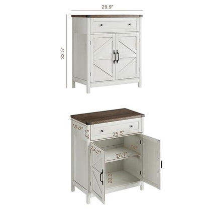 ChooChoo 30" W Coffee Bar Cabinet, Kitchen Storage Cabinet with Drawer | Small Buffet Cabinet, Farmhouse Sideboard Buffet, Adjustable Shelf, Rustic White - color: Rustic White
