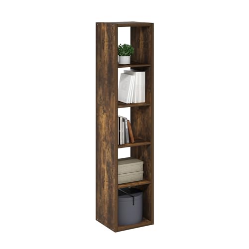 5-Cube Tall Bookshelf, Cubicle Shelf Bookcase with Open Back, Position Reversible Book Shelf, 15 x 16 x 72, for Home Office, Living Room, Amber Pine - color: Amber Pine, size: 5 Tier