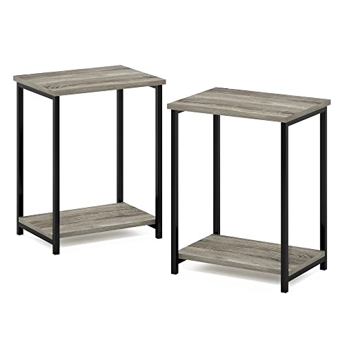 2-Tier Set of 2 Modern End Table with Metal Frame, Open Shelf Night Stand, Easy Assembly Side Table, Bedside Table, for Bedroom, Living Room, French Oak - color: French Oak, size: 2 Tier, Set of 2