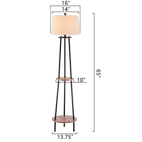 Maxax Shelf Floor Lamp for Living Room, 65" Tripod Standing Reading Lamp with 2 Shelves, 3 Way Dimmable Display Floor Lamps with Oatmeal Fabric Shade for Office, Bedroom
