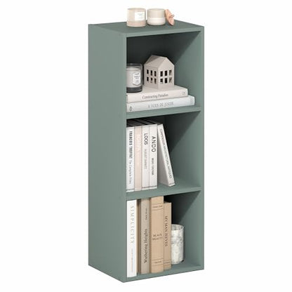 Furinno LUDER Book Shelf, 3-Cube Bookshelf, Bookcase with Open Shelves, 9.3 x 12 x 31.5, Easy Assembly, for Living Room, Bedroom, Home Office, Sage Green - color: Sage Green, size: 3-Tier Cube