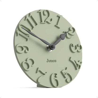 JONES CLOCKS® Hampstead Desk Clock | Freestanding | Sage Green | Elegant Raised Moulded Numerals | Ideal for Shelf, Mantel, Living Room, Home Office or Bedside - color: Sage Green