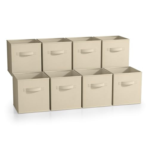 Sorbus Fabric Storage Cubes - 8 Foldable Storage Bins for Organizing Pantry, Cubbies, Toy Box - Clothes Storage & Closet Organizer - 11 Inch Collapsible Cube Baskets for Shelves with Handle - color: Beige 8 Pack, size: 11 Inch
