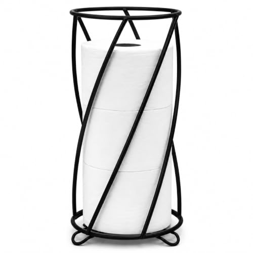 BROOKSTONE, Stylish Toilet Paper Holder, Freestanding Bathroom Tissue Organizer, Minimalistic Storage Solution, Modern Trending Design [Holds MEGA Rolls] - color: Matte Black Spiral