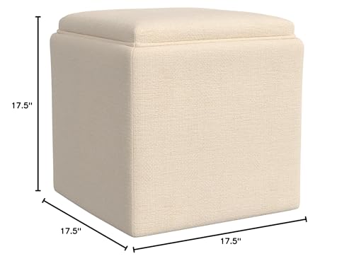 HomePop 17.5" Storage Ottoman with Tray Top - Cream Woven - color: Cream Woven
