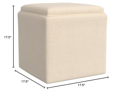 HomePop 17.5" Storage Ottoman with Tray Top - Cream Woven - color: Cream Woven