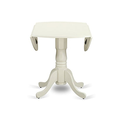 East West Furniture DLBR5-WHI-02 5 Piece Dining Table Set for 4 Includes a Round Kitchen Table with Dropleaf and 4 Light Beige Linen Fabric Upholstered Chairs, 42x42 Inch, Linen White - color: Dlbr5-whi-02