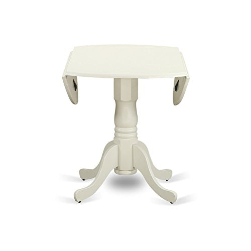 East West Furniture DLBR3-WHI-02 3 Piece Modern Dining Table Set Contains a Round Wooden Table with Dropleaf and 2 Light Beige Linen Fabric Parson Dining Chairs, 42x42 Inch, Linen White - color: Dlbr3-whi-02