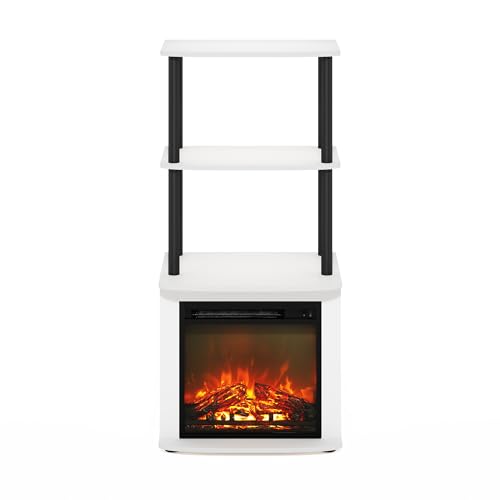 Furinno Turn-N-Tube 2-Tier Tall TV Entertainment Side Table Display Rack with Fireplace Insert, Solid White/Black - color: Solid White, size: Fireplace Side Table