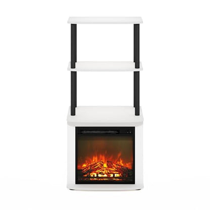 Furinno Turn-N-Tube 2-Tier Tall TV Entertainment Side Table Display Rack with Fireplace Insert, Solid White/Black - color: Solid White, size: Fireplace Side Table