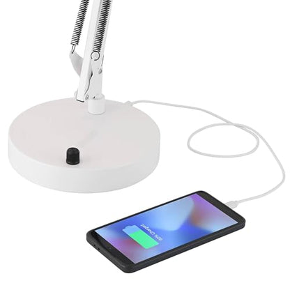 Shoup 33 1/2" Large Architect Desk Lamp Adjustable Height USB Ports A+C | Modern Charging White Home Office Living Room Bedroom Bedside Nightstand House