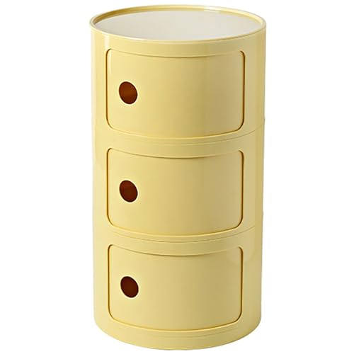 3 Tier Round Nightstand with Drawer, Light Yellow Round Side Table Small Plastic Storage End Table for Bedroom, Living Room, Bathroom - color: Light Yellow