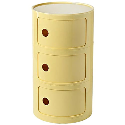 3 Tier Round Nightstand with Drawer, Light Yellow Round Side Table Small Plastic Storage End Table for Bedroom, Living Room, Bathroom - color: Light Yellow