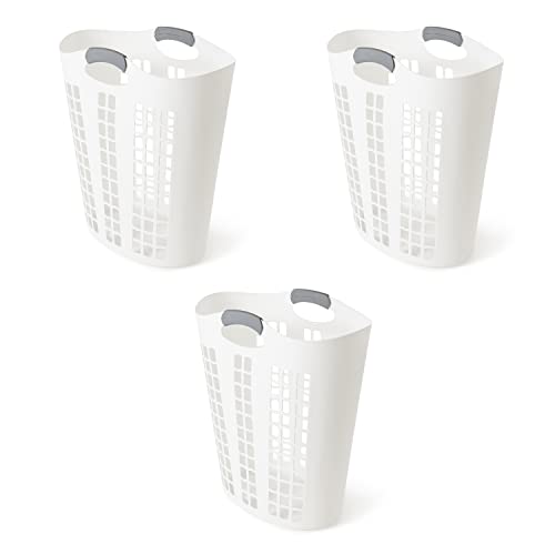 Gracious Living Easy Carry Flex Hamper, Large 87.5 Liter Lightweight Plastic Ventilated Laundry Basket Clothes Bin with Handles, White 3 Pack - size: 3 Pack