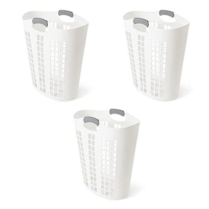 Gracious Living Easy Carry Flex Hamper, Large 87.5 Liter Lightweight Plastic Ventilated Laundry Basket Clothes Bin with Handles, White 3 Pack - size: 3 Pack