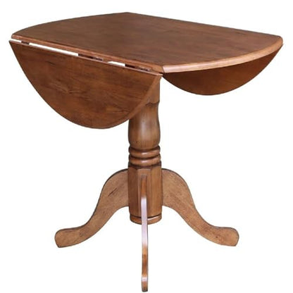 IC INTERNATIONAL CONCEPTS 42" Round Solid Wood Dual Drop Leaf Pedestal Table in Oak Finish - color: Distressed Oak