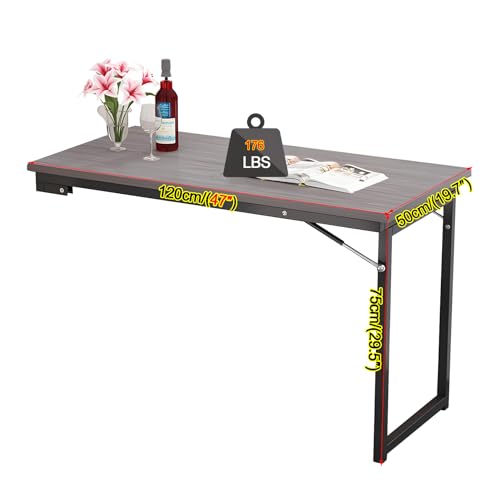 47.2" x19.7" Wall Mounted Folding Table, Dropdown Table for Laundry Room, Fold Down Desk for Small Saving Spaces Floating Desk Children Work Bench (Gray, 47.2"x19.7") - size: 47.2"x19.7"