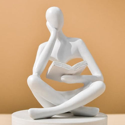 Bookshelf Decor Thinker Statue - Abstract Art Reading Thinker Sculpture Figurine Aesthetic, Modern Home Decoration for Living Room Office Shelves Coffee Table Desk Decor(White)