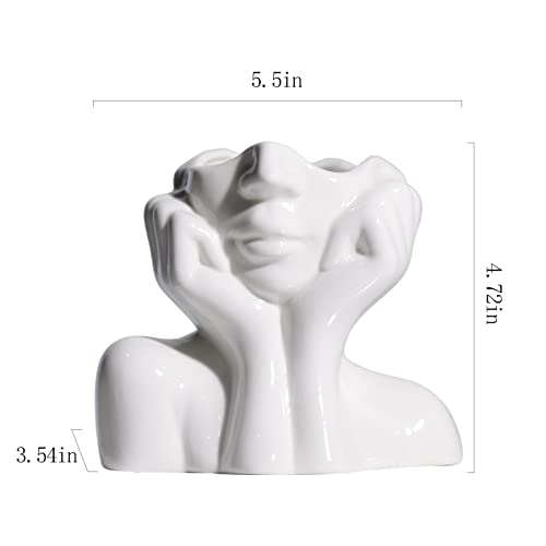 BrownLove Ceramic Face Vase White Flower Vase for Decor Female Form Face Vase Art Vase Modern Decorative Vase Centerpiece for Table Shelf Living Room Office Bedroom Small - style: Face Vase - Hands on Cheeks