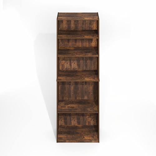 Furinno Jaya Simply Book Shelf, 5-Tier Bookshelf, Bookcase with Adjustable Shelves, 9.5 x 24.5 x 71.2, for Living Room, Bedroom, Home Office, Amber Oak - color: Amber Pine, size: 5-Tier, 9.5 x 24.5 x 71