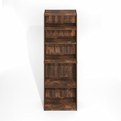 Furinno Jaya Simply Book Shelf, 5-Tier Bookshelf, Bookcase with Adjustable Shelves, 9.5 x 24.5 x 71.2, for Living Room, Bedroom, Home Office, Amber Oak - color: Amber Pine, size: 5-Tier, 9.5 x 24.5 x 71