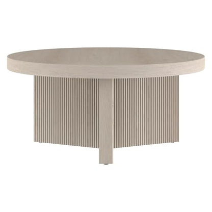 Henn&Hart 32" Scandinavian Fluted Coffee Table, Beech White | Ribbed pedestal base and low profile bring Scandinavian style to small spaces including living rooms or family rooms - color: Beech White, size: 32 inches
