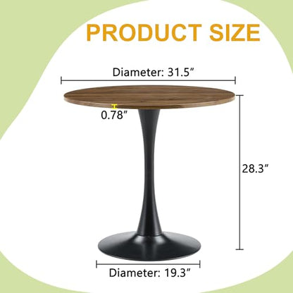 31.5" Round Dining Table, Mid-Century Modern Tulip Table with Thickened Tabletop & Metal Pedestal, Circle Bistro Table for Kitchen, Small Places, Apartments, Cafe - color: Walnut, size: 31.5" dining table