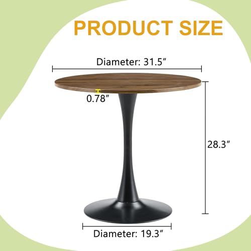 31.5" Round Dining Table, Mid-Century Modern Tulip Table with Thickened Tabletop & Metal Pedestal, Circle Bistro Table for Kitchen, Small Places, Apartments, Cafe - color: Walnut, size: 31.5" dining table