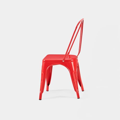 AC Pacific 18 Inch Seat Height Industrial Metal Dining Chairs, Stackable Kitchen or Bar Seat, Durable Modern Design, Versatile Accent Furniture, Set of 2, Red - color: Red, size: Set of 2