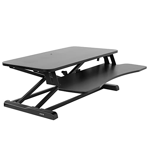 VIVO Black Carbon Fiber 32 inch Desk Converter, DESK-V000KR | Height Adjustable, Stand Up Desk Riser, Wide Keyboard Tray, Dual Monitor and Laptop Workstation, Black Frame, K Series - color: Black Carbon Fiber, size: 32"