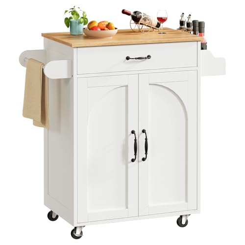 Kitchen Island Cart, Small Kitchen Island with Storage Cabinet and Drawer, Rolling Kitchen Cart on Wheels with Spice Rack and Towel Rack, for Kitchen, Dining Room, White and Natural - color: White + Natural