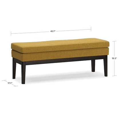 SIMPLIHOME Carlson 45" Wide Vegan Leather Rectangle Ottoman in Marigold | Mid-century modern ottoman bench with a padded seat; perfect footstool, footrest or pouf for bedroom or entryway. - color: Marigold, style: Ottoman Bench