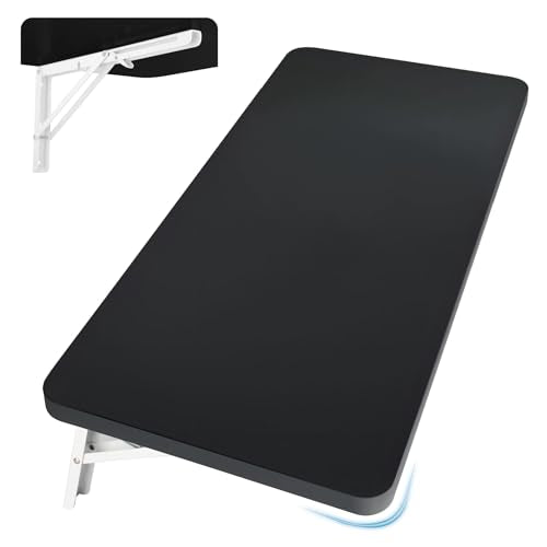 Neoaider Upgrade Wall Mounted Folding Table 31.5”L x 15.7”W, Black | Laundry Folding Table with Heavy Duty Metal Collapsible Shelf Brackets, Wall Mounted Desk Fold Down for Small Spaces - color: Black, size: 31.5" x 15.7"