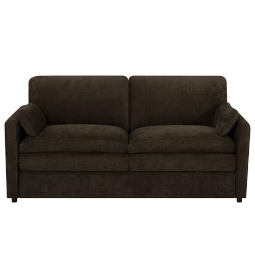 69" Chenille Soft Sofa w/Well-Filled Backrests, Brown | Modern Loveseat w/Plump Pillows, 2 Seater Upholstered Couch w/Thick & Comfy Cushions for Living Room, Bedroom - color: Brown, size: Loveseat