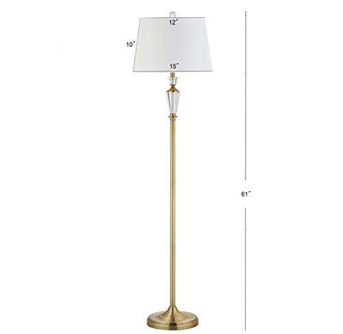 JONATHAN Y Acadia Floor Lamp 61" Crystal Metal, Brass Gold/Clear | Traditional Slender Standing Light, White Linen Drum Shade, for Living Room, LED Bulb Included
